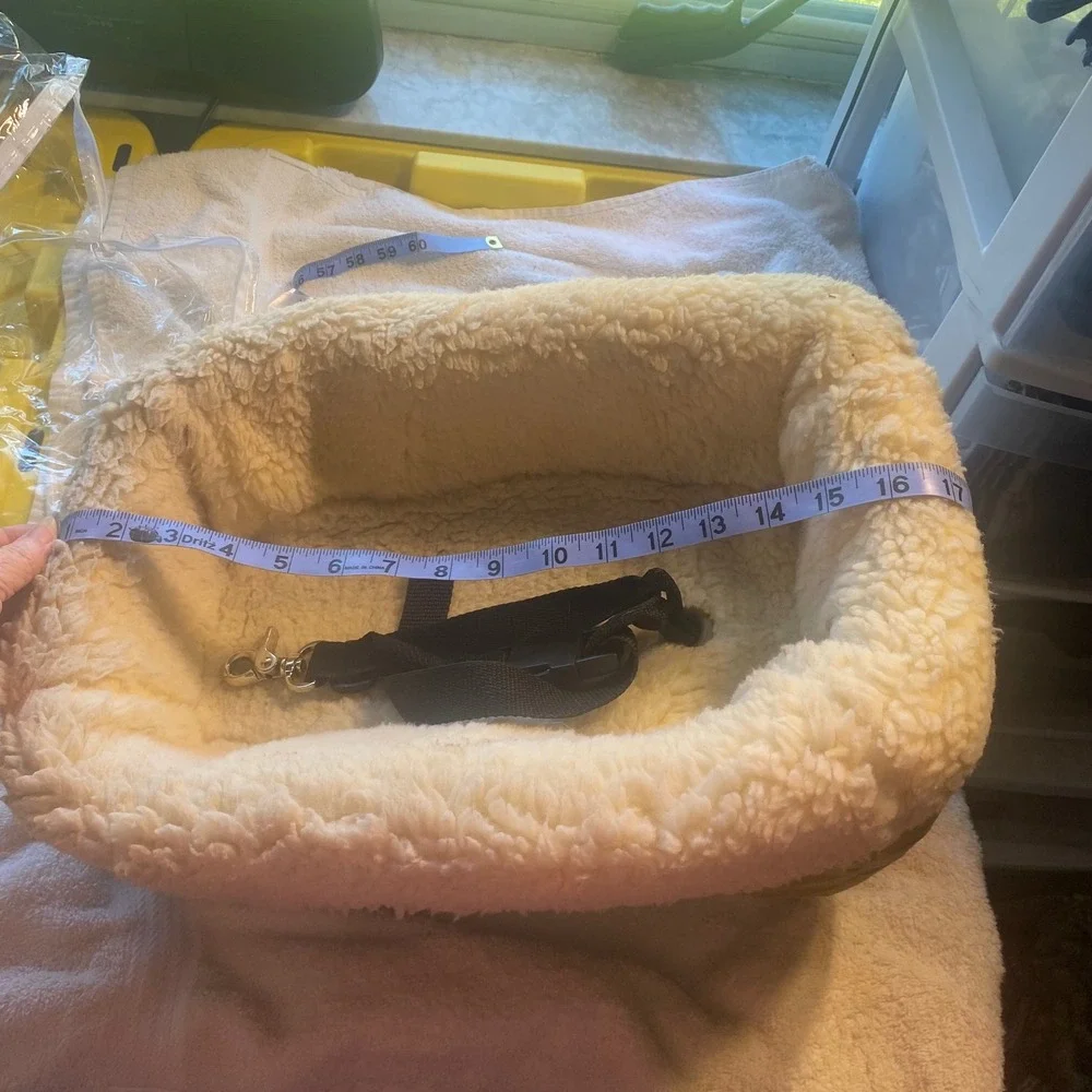 Small Breed Dog Car Seat Booster Tan Quilted Faux Shearling with Safety Straps